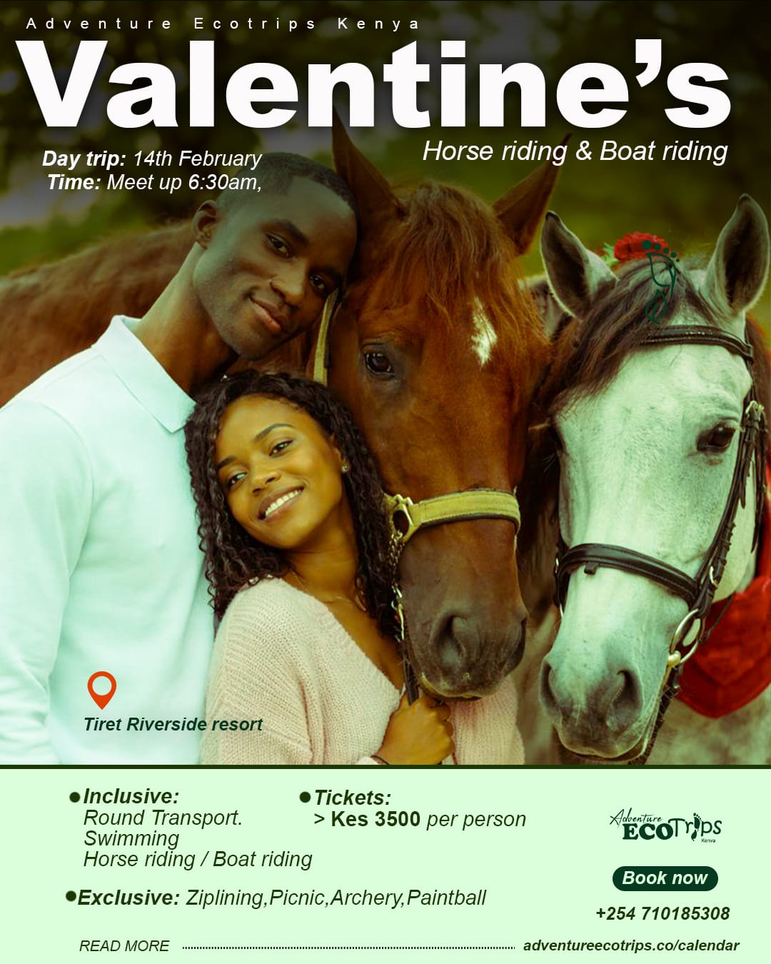 Valentine's Horse & Boat Riding: couples day trip in Tiret Riverside Resort, Kenya, Kenya